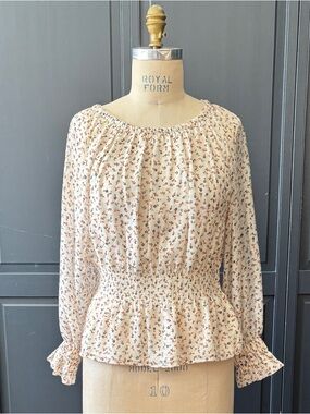 Ann Taylor Cream Floral Smocked Peasant Blouse